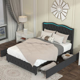 ZNTS Queen Platform Bed Frame , Velvet Upholstered Bed with Deep Tufted Buttons and Nailhead Trim, W834126431