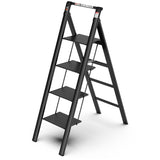 ZNTS 4 Step Ladder, Retractable Handgrip Folding Step Stool with Anti-Slip Wide Pedal, Aluminum Step W134355909