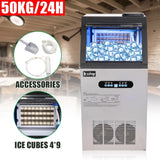 ZNTS ZK-110 120V 495W 110lbs/50kg/24h Ice Maker Stainless Steel Transparent Frosted Lid/Display/4*9 62300795
