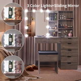 ZNTS Particleboard Triamine Veneer 6 Drawers 2 Shelves 3 Light Bulbs Mirror Cabinet Dressing Table Set 45271452