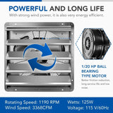 ZNTS 20 Inch Shutter Exhaust Fan Aluminum, High Speed 1190 RPM, 3368 CFM HIFANXEXHAUST20