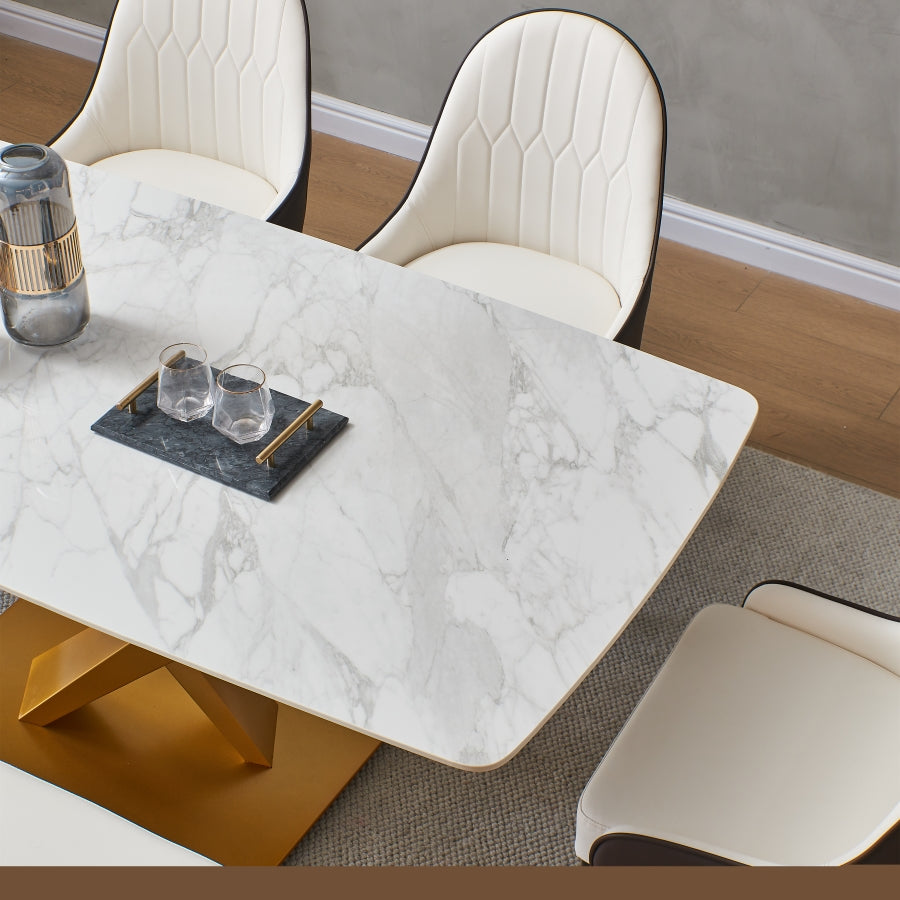ZNTS Sintered stone dinning table ,Carrara white color , Modern Dinning table with solid Gold Carbon W50952328