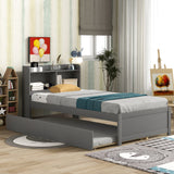 ZNTS Twin Bed with Trundle,Bookcase,Grey W50440495