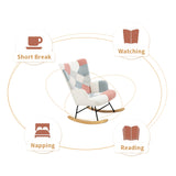 ZNTS Rocking Chair, Mid Century Fabric Rocker Chair with Wood Legs and Patchwork Linen for Livingroom W109543643