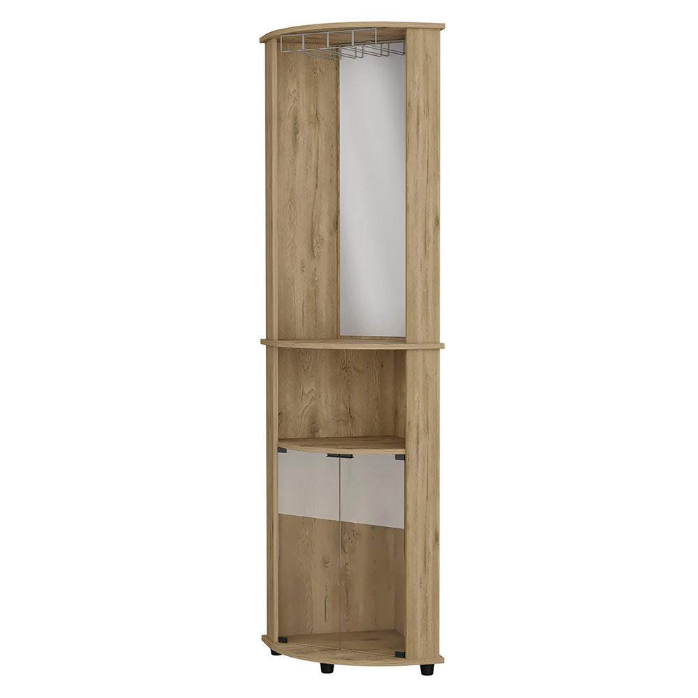 ZNTS Kempwell 2-Door 2-Shelf Corner Bar Cabinet with Glass Rack Macadamia B062103273