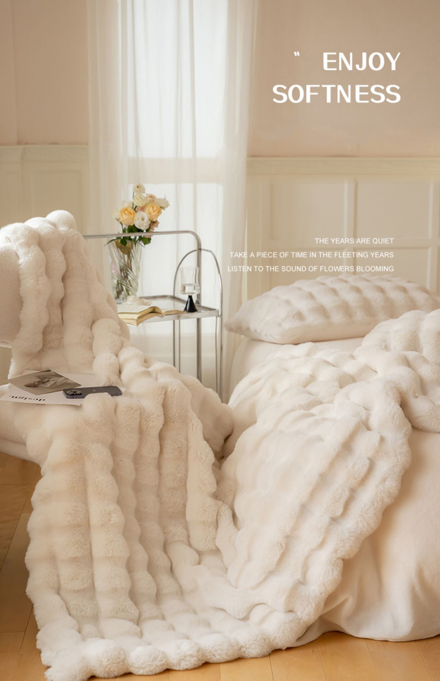 ZNTS Large Cream Throw Blanket for Couch and for Bed, soft and cozy as rabbit fur W171394876