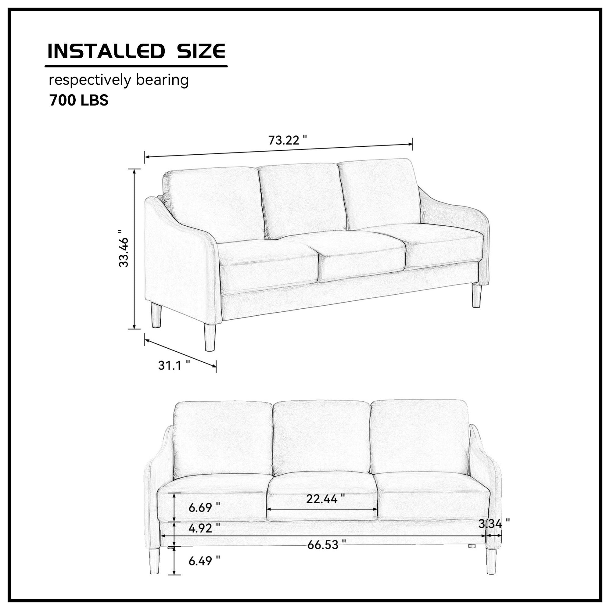ZNTS 73.22inch 3 Seater Sofa Velvet Grey W87694610