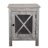 ZNTS Set of 2 Industrial Nightstand Side Table End Table with X Design Glass Door - Light Gray Wood W2181P144061
