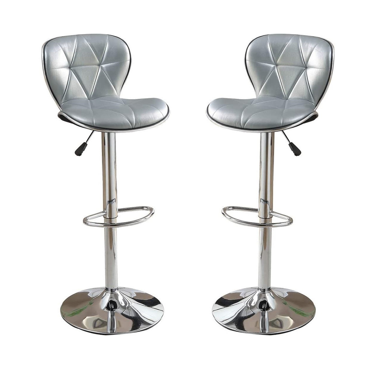 ZNTS Silver / Grey Faux Leather PVC Stool Counter Height Chairs Set of 2 Adjustable Height Kitchen Island B01149737