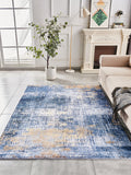 ZNTS ZARA Collection Abstract Design Blue Gold Machine Washable Super Soft Area Rug B030115650