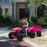 ZNTS 12V Kids Ride On Tractor with Trailer, Battery Powered Electric Car w/ Music, USB, Music, LED W104158319