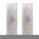 ZNTS Set of 2 Large Wooden Wall Art Panels with Distressed White Finish and Round Mirror Accents,17" x W2078130284