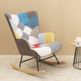 ZNTS Rocking Chair, Mid Century Fabric Rocker Chair with Wood Legs and Patchwork Linen for Livingroom MR-AC215