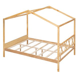 ZNTS Full Size Wood House Bed with Storage Space, Natural WF294192AAM