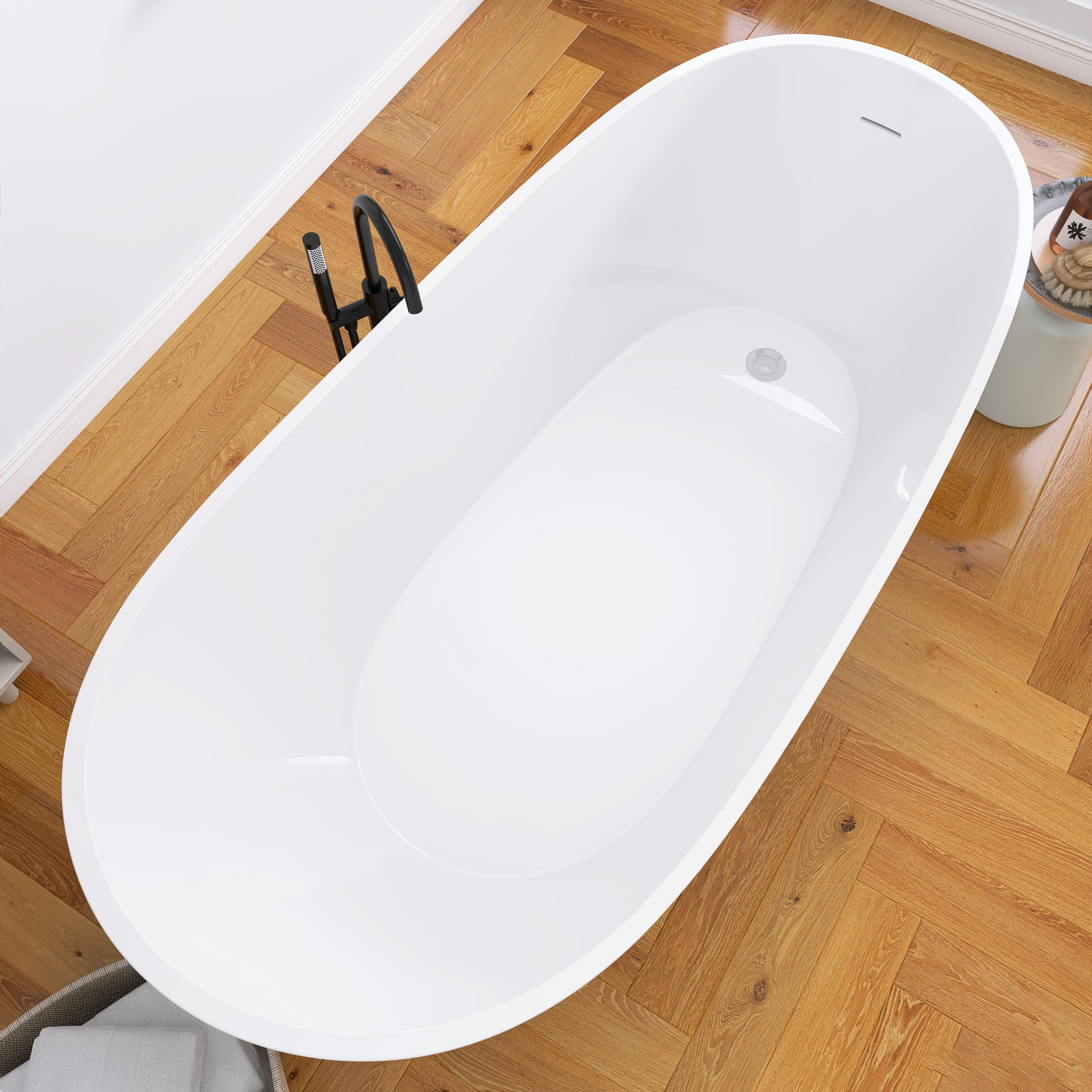 ZNTS 67" Acrylic Free Standing Tub - Classic Oval Shape Soaking Tub, Adjustable Freestanding Bathtub with W99565928