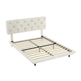 ZNTS Full Size Upholstered Bed with Light Stripe, Floating Platform Bed, Linen Fabric,Beige WF315910AAA