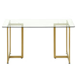 ZNTS 55.11'' Iron Dining Table with Tempered Glass Top, Clear & Gold W131472869