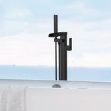 ZNTS Thermostatic Freestanding Bathtub Faucet Waterfall Tub Filler Black Floor Mount Brass Bathroom 55762117