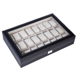 ZNTS 24 Compartments Top-level Opening Style Leather Watch Collection Box Black 45482126