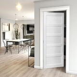 ZNTS CRAZY ELF 36" x 84" Five Grid Real Primed Door Slab, DIY Panel Door, Modern Interior Barn Door, W936104289