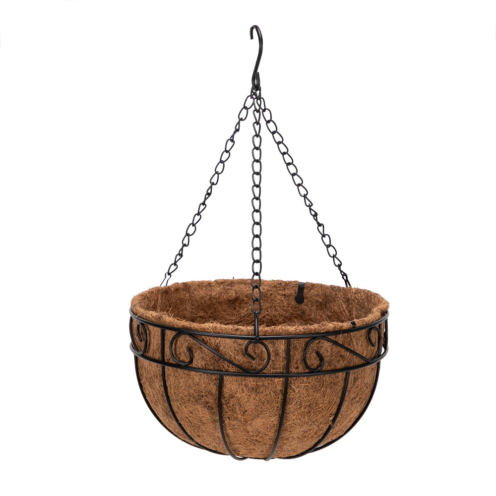 ZNTS 4pcs 10" Black Painted Round Wrought Iron Coconut Palm Hanging Basket 79276532