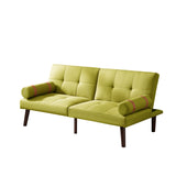 ZNTS Convertible Sofa Bed Futon with Solid Wood Legs Linen Fabric Musterd Green W1097125594