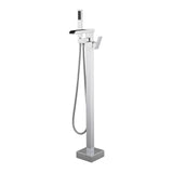 ZNTS Bathroom Freestanding Waterfall Tub filler Matte Black Floor Mount Faucet with Hand Shower W1224105987