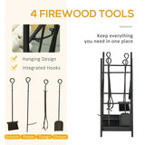 ZNTS Firewood Rack with Fireplace Tools, Indoor Outdoor Firewood Holder, Flat Bottom with 2 Tiers for W2225142617