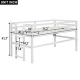 ZNTS Wood Twin Size Loft Bed with Side Ladder, Antique White WF312787AAK