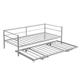 ZNTS Twin Size Metal Daybed with Adjustable Trundle, Pop Up Trundle, Silver WF301146AAN