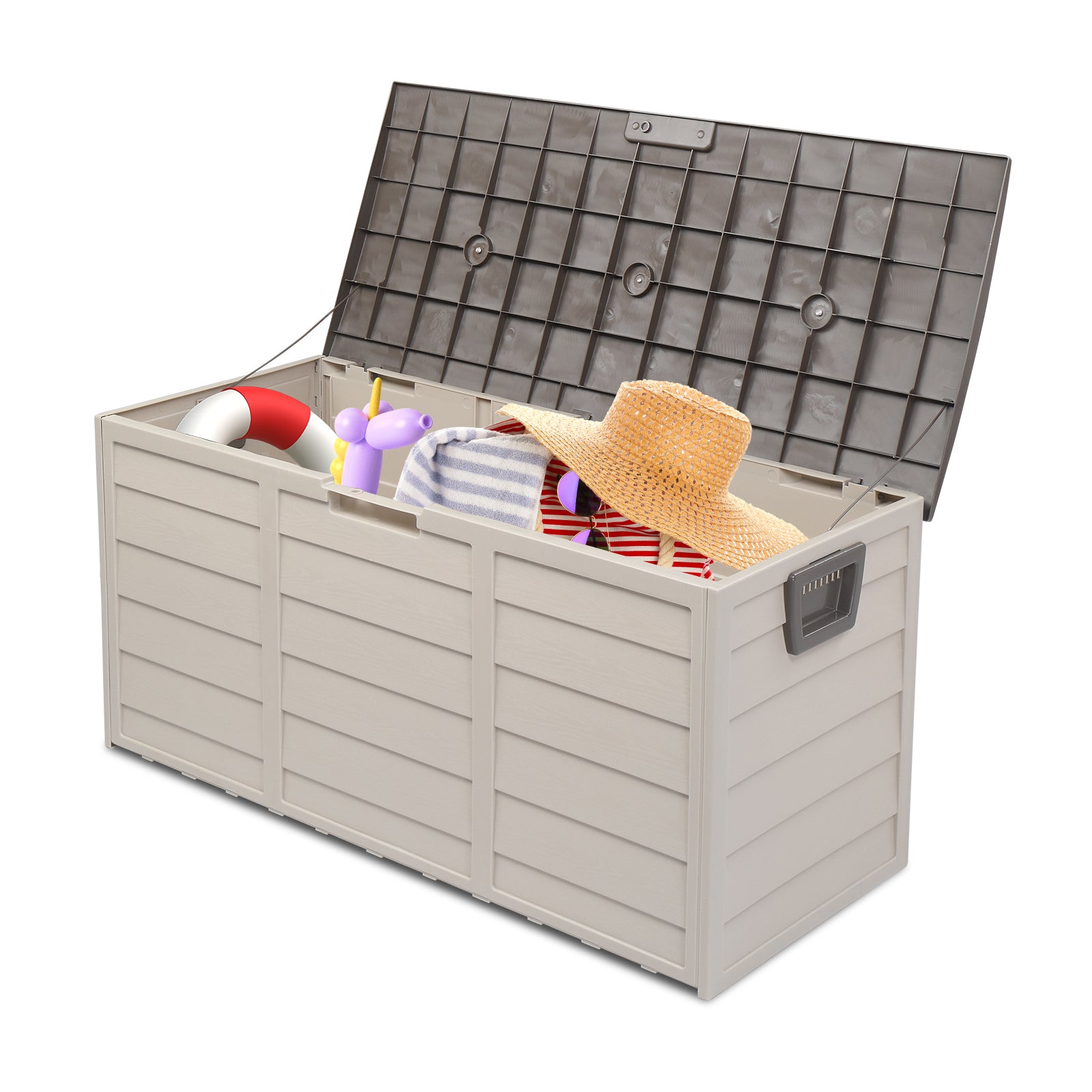 ZNTS 75gal 260L Outdoor Garden Plastic Storage Deck Box Chest Tools Cushions Toys Lockable Seat 98777319