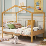 ZNTS Full Size Wood House Bed with Storage Space, Natural WF294192AAM