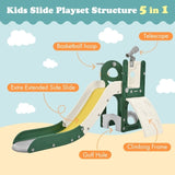 ZNTS Kids Slide Playset Structure 5 in 1, Freestanding Spaceship Set with Slide, Telescope and Basketball PP321358AAL