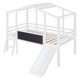 ZNTS Twin Size Loft Bed with Ladder and Slide, House Bed with Blackboard and Light Strip on the Roof, WF307450AAK