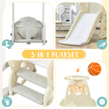 ZNTS Toddler Slide and Swing Set 3 in 1, Kids Playground Climber Swing Playset with Basketball Hoops PP307274AAK