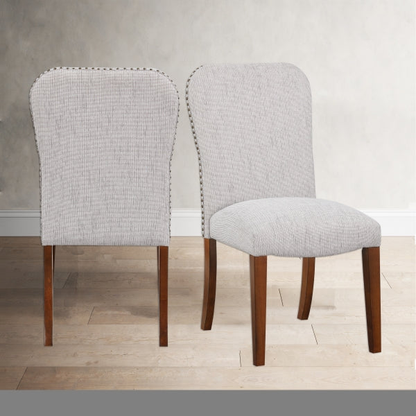 ZNTS Sophia Sea Oat Dining Chair in Performance Fabric with Nail Heads - Set of 2 B05078712