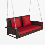 ZNTS GO 2-Person Wicker Hanging Porch Swing with Chains, Cushion, Pillow, Rattan Swing Bench for Garden, WF301718AAJ