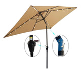 ZNTS 10 x 6.5t Rectangular Patio Solar LED Lighted Outdoor Market Umbrellas with Crank and Push Button W65627942