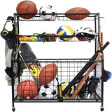 ZNTS Sports Equipment Organizer, Sports Gear Basketball Storage with Baskets and Hooks,Ball Storage Rack, W140165901