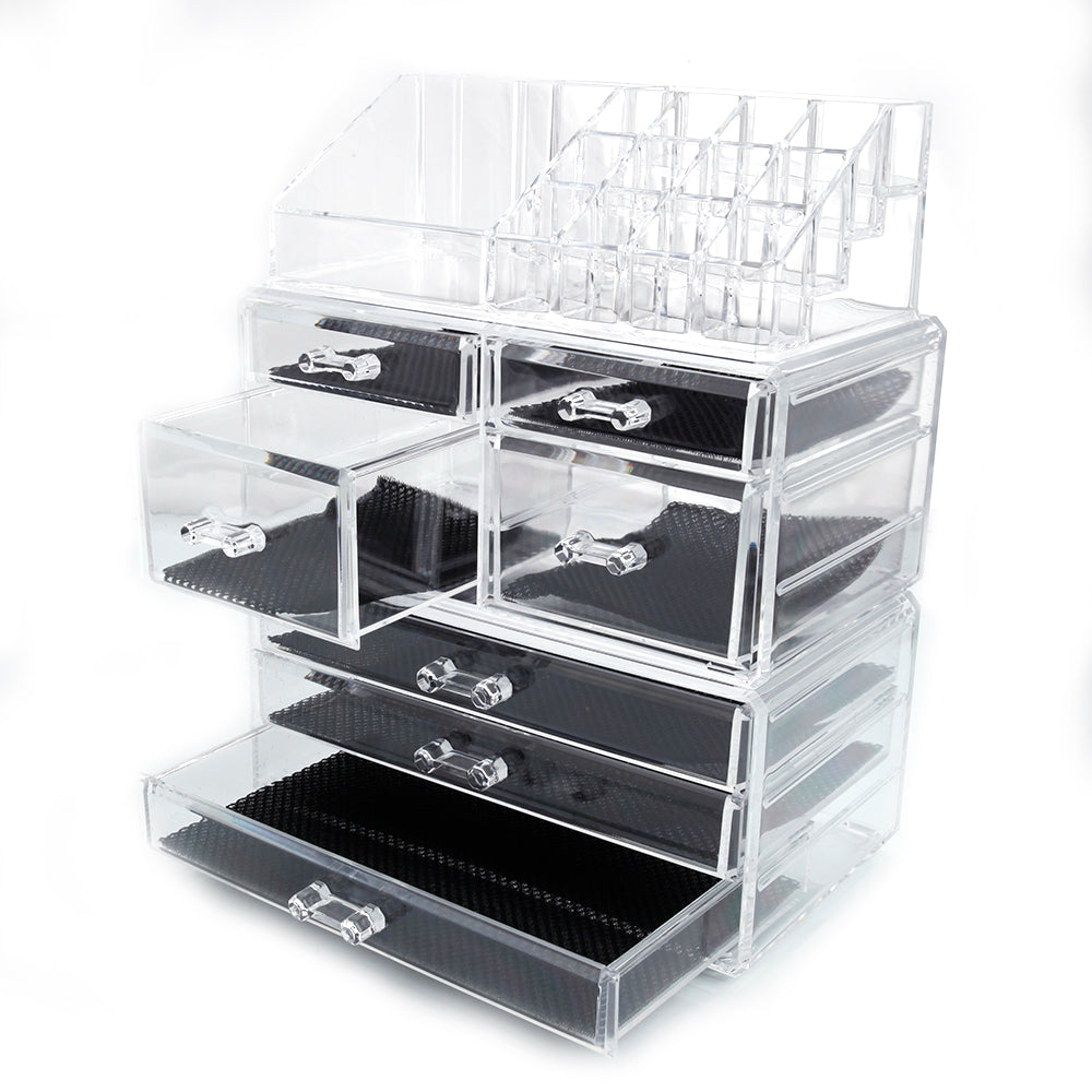 ZNTS SF-1122-3 Plastic Cosmetics Storage Rack 4 Small Drawers and 3 Larger Drawers Transparent 37305849