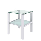 ZNTS Glass two layer tea table, small round table, bedroom corner table, living room white side W24160428