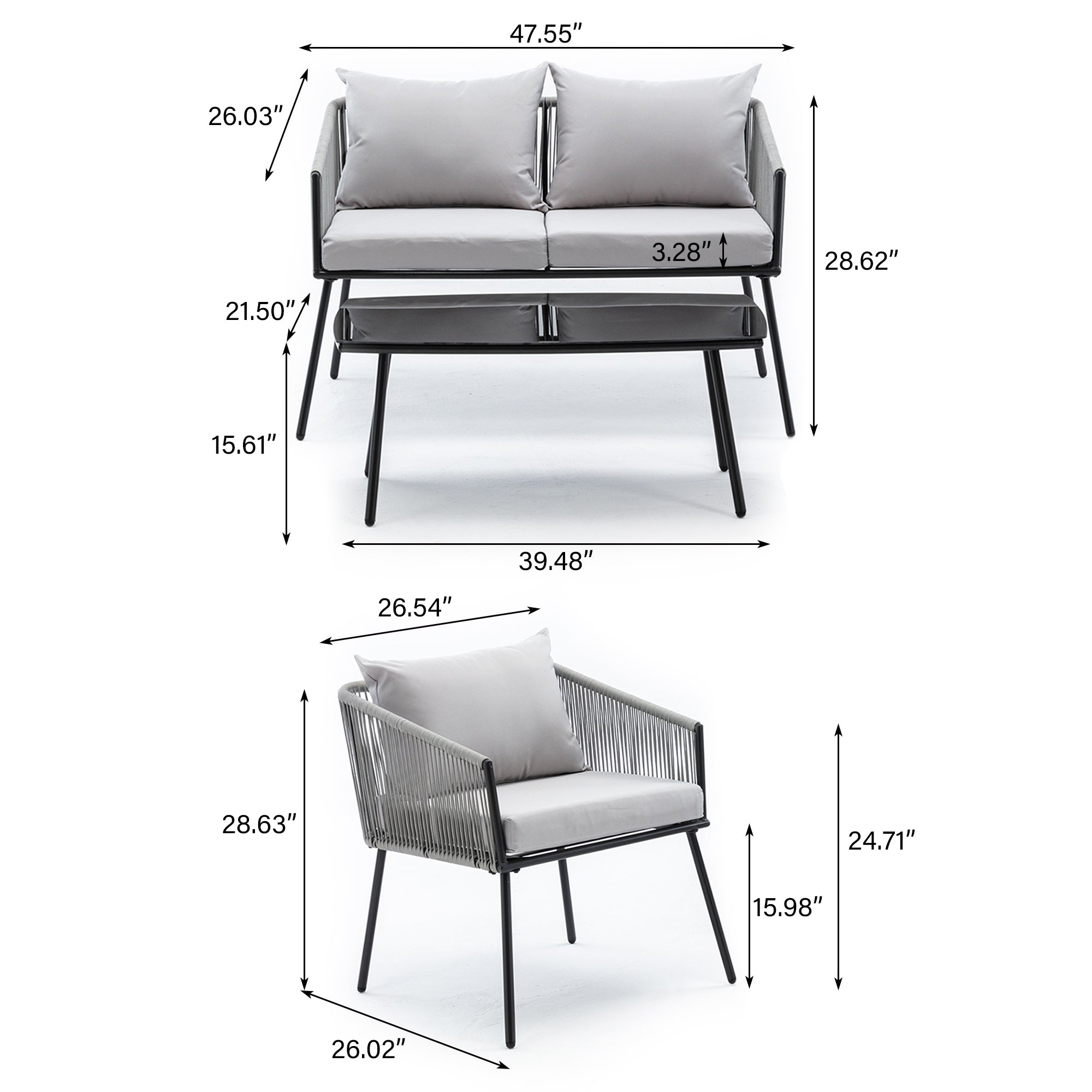 ZNTS Metal 4 - Person Seating Group with Cushions W1104102235