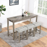 ZNTS Bar Table Set with Power Outlet, Bar Table and Chairs Set, 4 Piece Dining Table Set, Industrial W1781110632