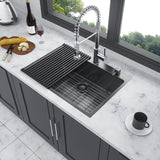 ZNTS 33x22 inch Sink Drop In Gunmetal Black 16 Gauge Stainless Steel 33" Single Bowl Topmount W124353886