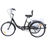 ZNTS Black Adult Tricycle 6 Speed Three Wheel Cruise Bike Trike 24” with Large Size Basket 3-Wheeled Men 11152984
