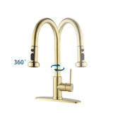 ZNTS Stainless Steel Pull Down Kitchen Faucet with Soap Dispenser Brushed Gold JYBB41202BG