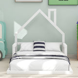 ZNTS Twin Size Wood Floor Bed with House-shaped Headboard, White WF304145AAK