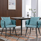 ZNTS Blue Modern Velvet Dining Chairs Set of 2 Hand Weaving Accent Chairs Living Room Chairs Upholstered W117094446