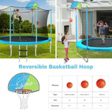 ZNTS 8FT Trampoline for Kids with Safety Enclosure Net, Basketball Hoop and Ladder, Easy Assembly Round MS310681AAC