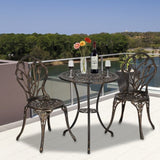ZNTS European Style Cast Aluminum Outdoor 3 Piece Tulip Bistro Set of Table and Chairs Bronze 34751352